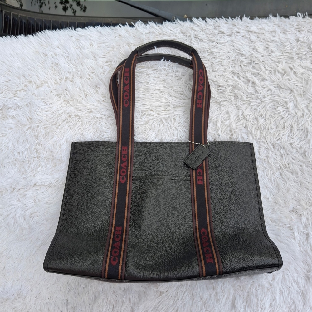 Coach Black Leather Tote with Brown Straps